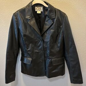 Vintage Clio Black Leather Blazer Jacket Coat Clsssic Style Women’s Size 8